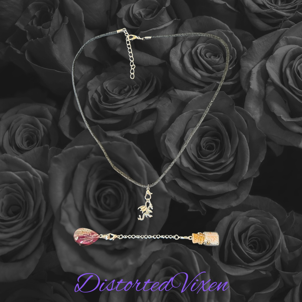Red Glass Teardrop Necklace with Spell Bottle & Dragon Charm | Interchangeable - Picture 6 of 8